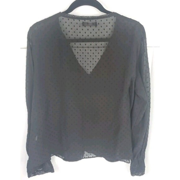 Zara TRF  Black Dotted Ruffled Long Sleeve Boho Chic Sheer Blouse Top Size W M - Picture 7 of 7